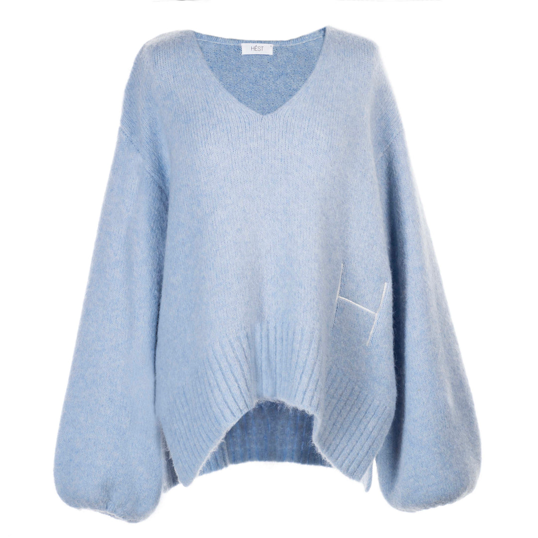 SOFIE V-NECK SWEATER, LIGHT BLUE